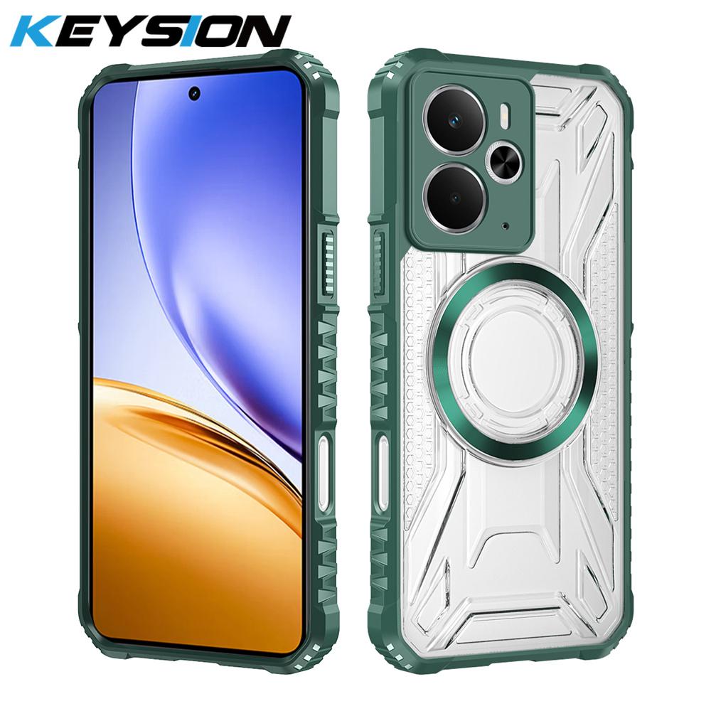 KEYSION Прозрачный магнитный чехол для Realme 14 5G 14T Мягкий силикон+ПК Сверхпрочный Противоударный Задняя крышка для телефона для Realme 14T 5G