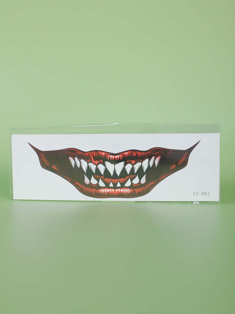 Halloween Body Art Colorful Halloween Horror Big Mouth Face Sticker Tattoo Sticker Funny Makeup Party Waterproof Color Sticker