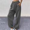 Women Sweatpants Elastic High Waist Adjustable Drawstring Harem Pants with Pockets Solid Color Loose Lounge