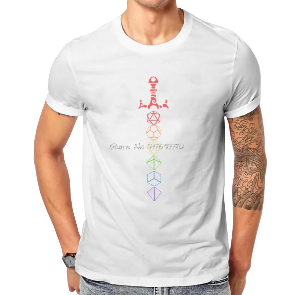Rainbow Dice Sword LGBT Table RPG Gaming Essential T Shirt Vintage Graphic Loose Cotton Men's Clothing Harajuku O-neck TShirt