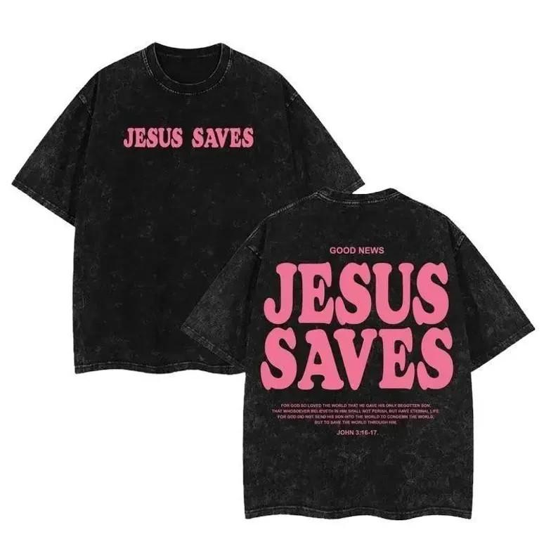 Jesus Saves T-Shirt Christian Faith Graphic Tee Unisex Streetwear