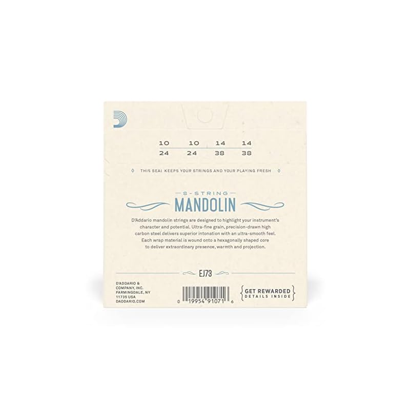 Струны для мандолины D'Addario, Фосфорная бронза, Легкие, .010-.038 EJ73 [Оригинальный продукт для внутреннего рынка]