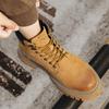 Мужские осенне-зимние ботинки Мартин с высоким голенищем 2025 года, на плюшевой подкладке, теплые, универсальные, повседневные неубиваемые ботинки для рабочей одежды большого желтого цвета.