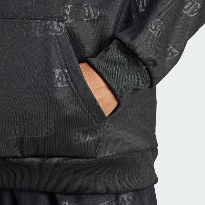 Adidas Essentials Series Men Letter Logo Embossed Polar Fleece Long Sleeve Hoodie Black IJ6435