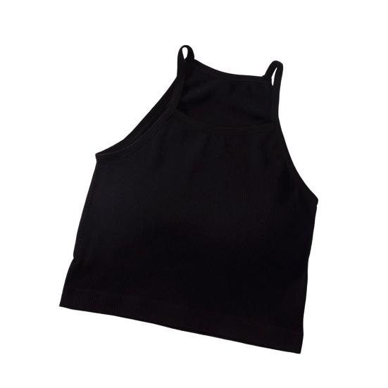 Women's Padded Ribbed Tank Top Summer Sleeveless Racerback Basic Top with Built-in Bra Spaghetti Strap Camisole Crop Top