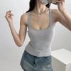 Women Scuplted  Solid Color Square Neck Tank Top