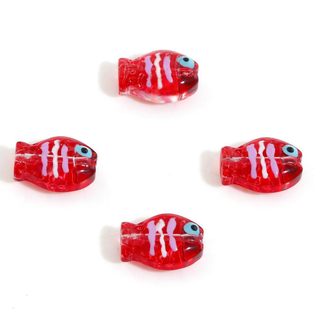 5 PCs Lampwork Glass Beads Ocean Jewelry Beads For DIY Charm Jewelry Making Fish Animal Multicolor AB Rainbow Color  14mm x 10mm