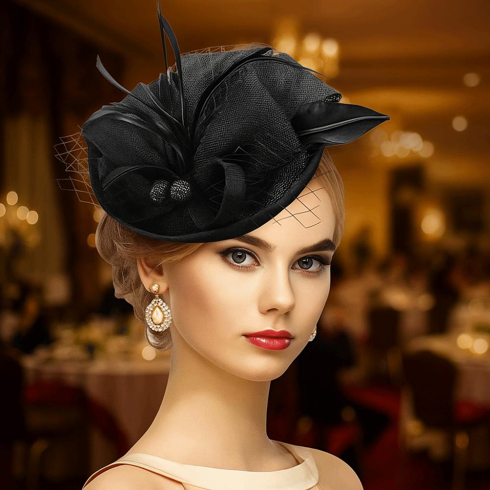 Бантик Чайная вечеринка Сетчатая повязка для волос Элегантный головной убор невесты Перья Шляпка-фасинатор Танцевальное шоу