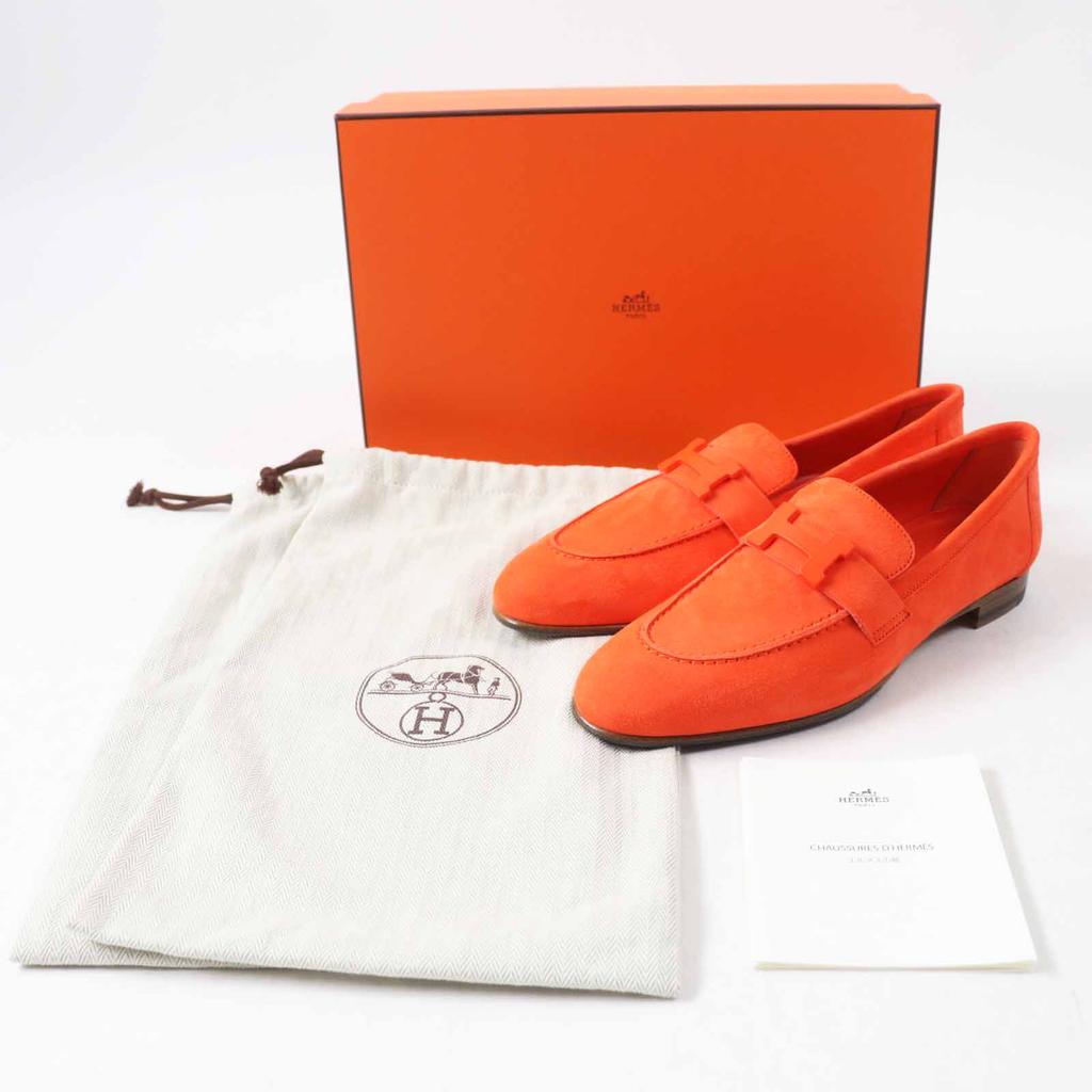 HERMES loafers moccasins paris Constance Orange Chevre Veroa Women 37 Used