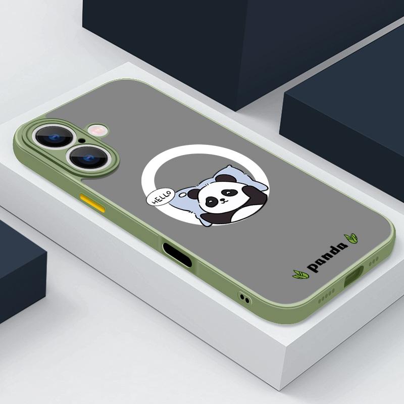 Магнитный чехол с рисунком спящей панды для iPhone 16 Pro 15 14 Plus 13 12 Pro Max 11, ударопрочный, прозрачный, с мягкими краями, акриловый, жесткий, защитный чехол для линз