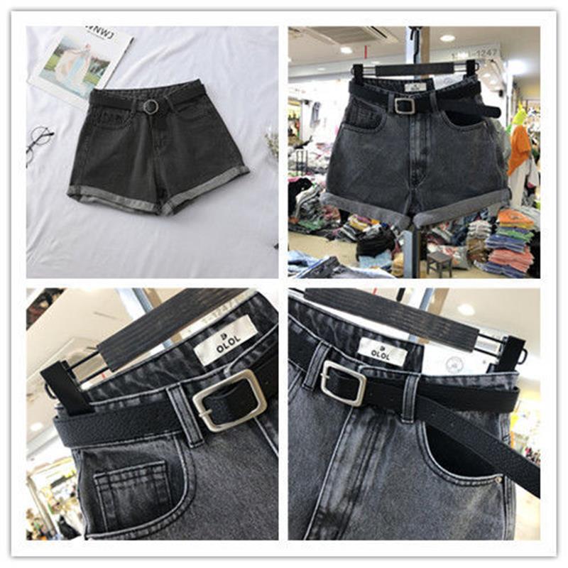 Женские джинсовые шорты А-силуэта с высокой посадкой - Подвернутые, Свободный крой, Корейский стиль для лета
