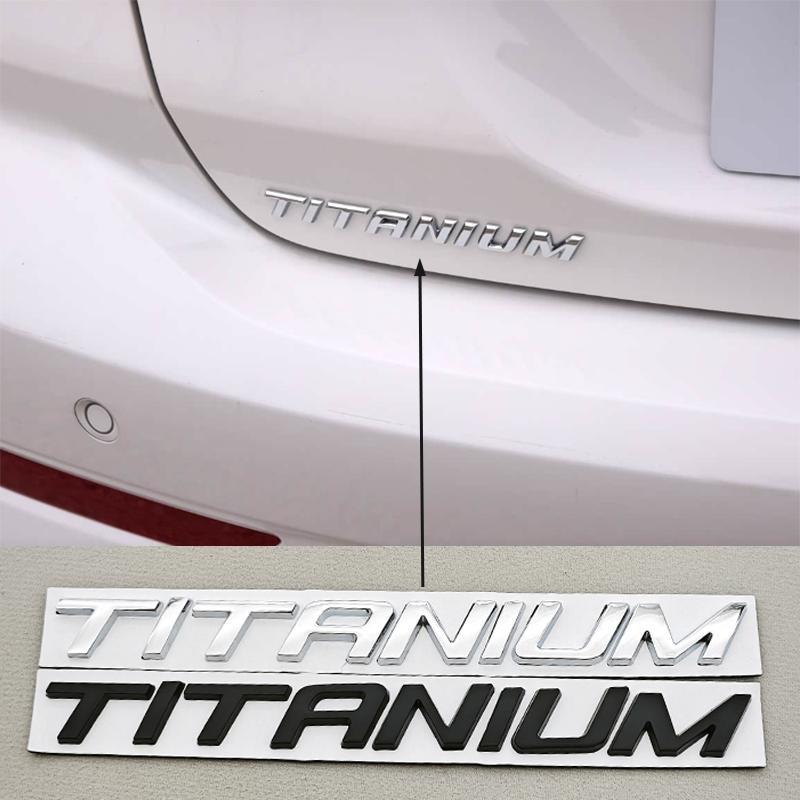 1pc 3D Metal Chrome Black Car Sticker TITANIUM Logo Rear Trunk Badge For Ford S7Ecosport Fiesta Focus Mondeo Edge Escape Kuga