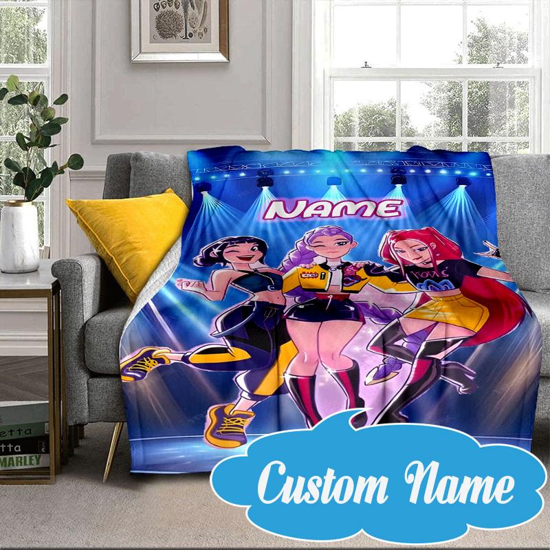 Custom Name KPop Cartoon Blanket bed sofa Blanket Flannel Blanket for Camping, Hiking, Picnic Essentials,gift for Fan family