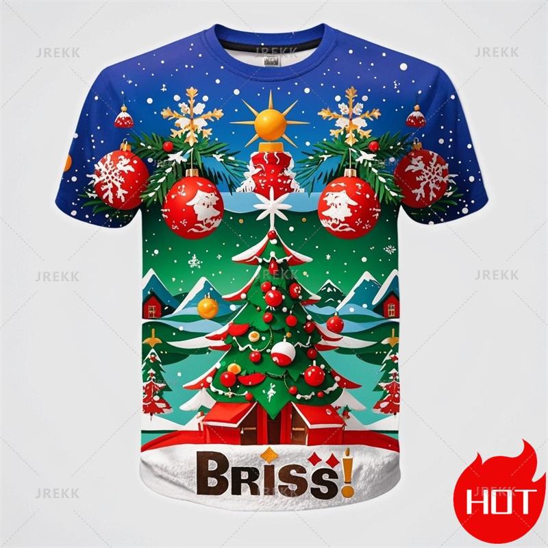 Summer Fashion 3D Merry Christmas Print T Shirt Cute Santa Xmas Christmas Trees Graphic T-shirts Men Funny Snowflakes Tee Shirts