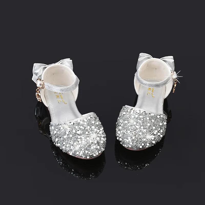 Сандалии для девочек ясельного возраста с пайетками, универсальные, детские, принцесса, повседневные, свадебные, одинарные туфли, модный бантик, детские платья, одинарные туфли