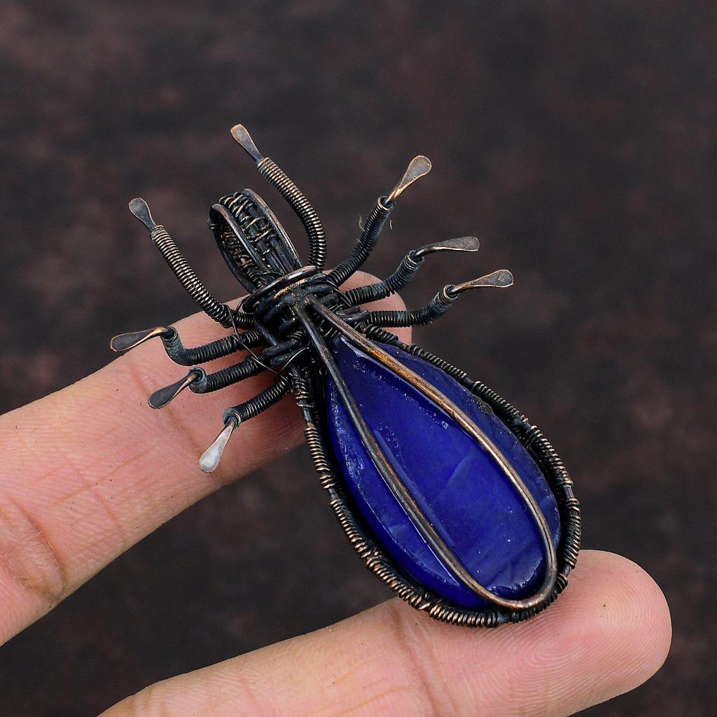 Faceted Blue Sapphire Pendant Copper Wire Wrapped Pendant Handmade Pendant Copper Wire Wrap Jewelry Gift For Mother Gemstone Spider Pendant