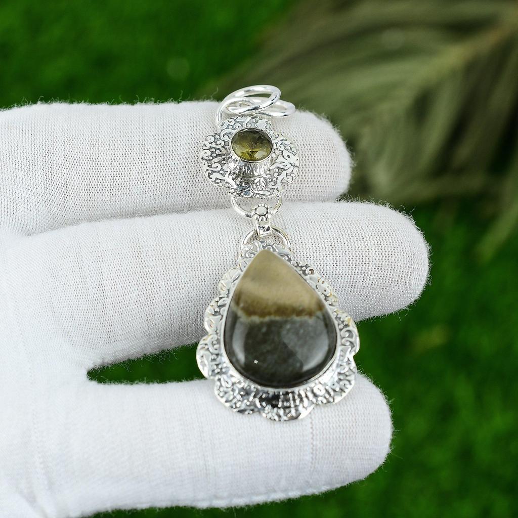 Подарок для нее Подвеска из стерлингового серебра 925 пробы с натуральным полихромным яшмовым камнем