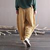 Johnature Women Vintage Corduroy Casual Pants Washed Distressed Loose Autumn Winter Solid Color Elastic Waist Trousers