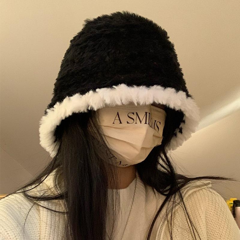 Hat female autumn and winter plain face cover fashion versatile basin hat show face small plush bucket bucket hat male