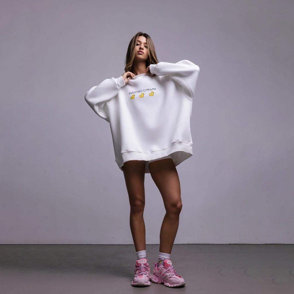 Женская осенне-зимняя свободная толстовка без капюшона с круглым вырезом