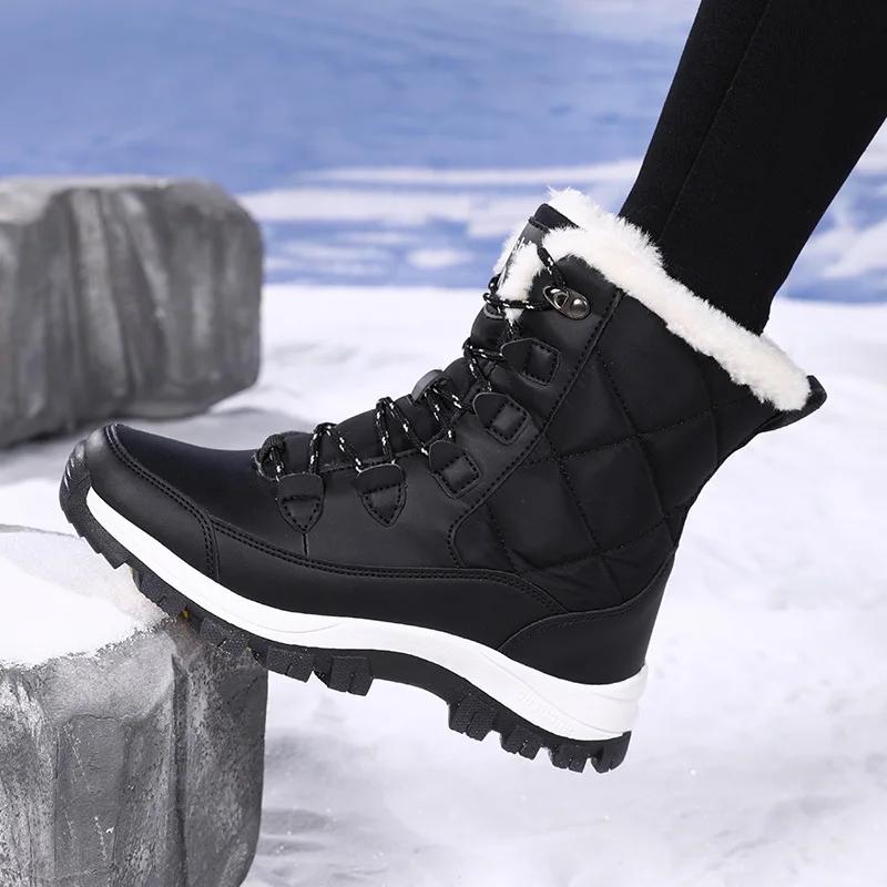 2026 Winter Women'S Platform Snow Boots High Top Plus Velvet Warm Cotton Shoes Outdoor Casual Comfortable Non-Slip Hiking Boots