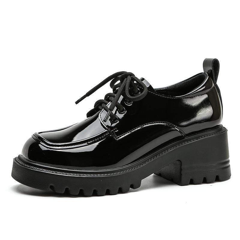 Lucky Shoes Женская обувь на шнуровке для увеличения размера с одной педалью Кожаные женские мягкие кожаные туфли с круглым носком на наклонном каблуке в британском стиле