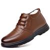 Ботинки для пап, кожаные туфли, зимние бархатные, ботинки средней высоты со шнуровкой, хлопковые туфли для людей среднего и пожилого возраста, теплая мужская обувь