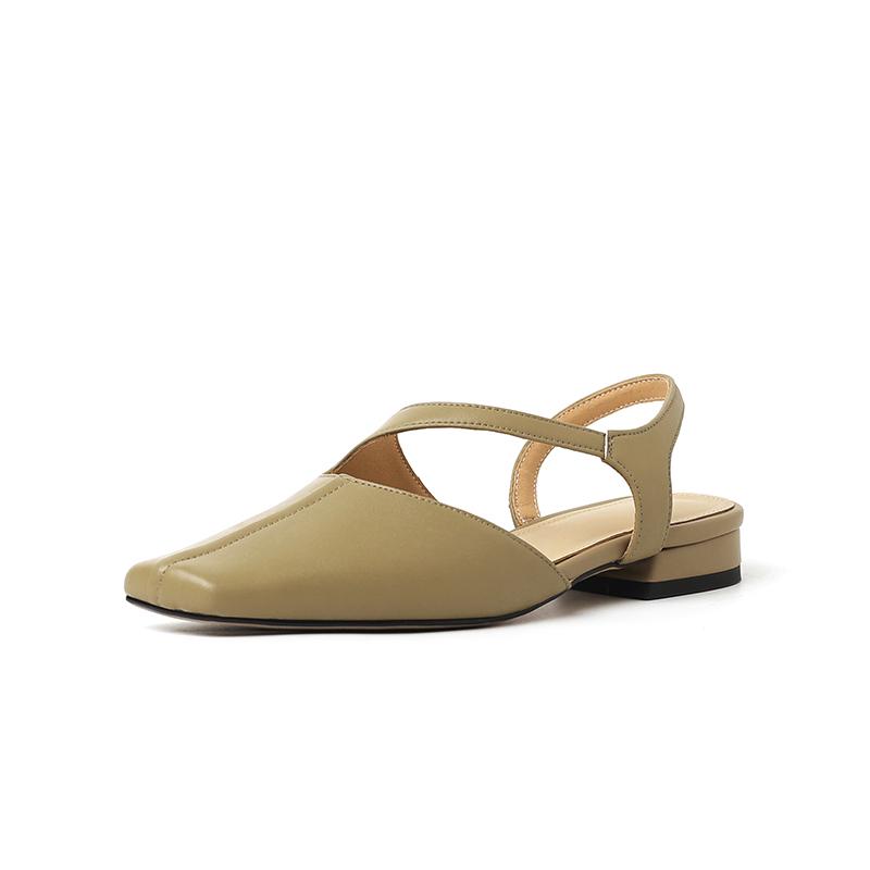 2024 Новые базовые женские босоножки на низком каблуке с квадратным носком и пряжкой на ремешке, туфли-лодочки с открытой пяткой, офисная рабочая обувь из натуральной кожи для женщин