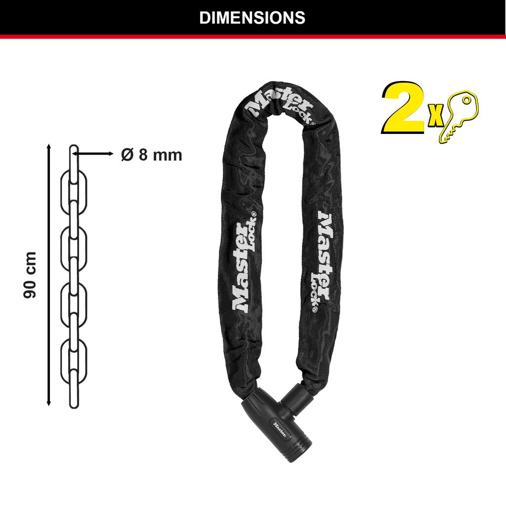 Master Lock Chain Bike Lock, Keys, 90cm x 8mm, Blue