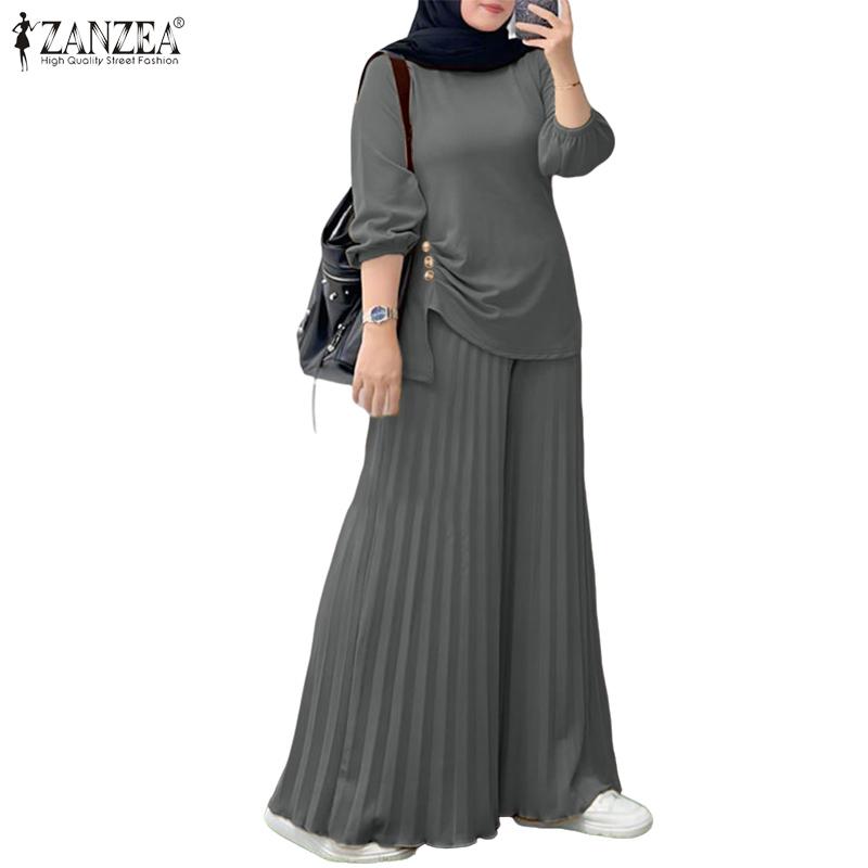 ZANZEA Женская блузка с длинным рукавом и брюки с широкими штанинами, повседневные костюмы-двойки