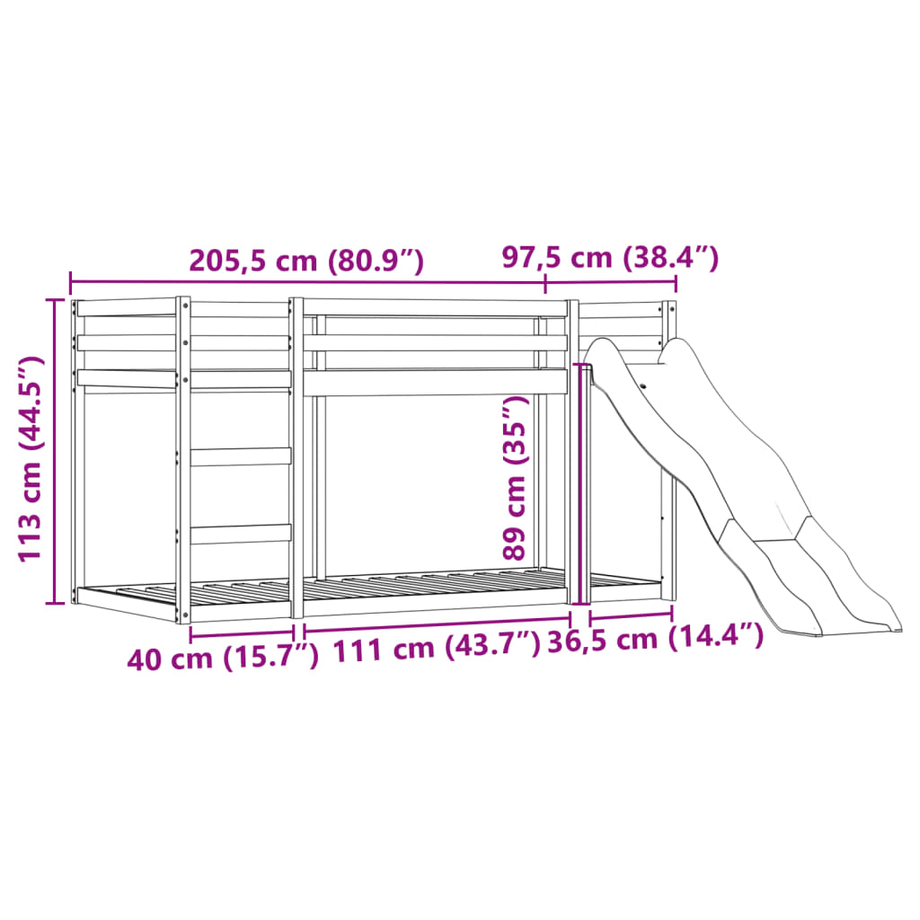 Bunk Bed with Slide and Curtains Blue 90x200 cm