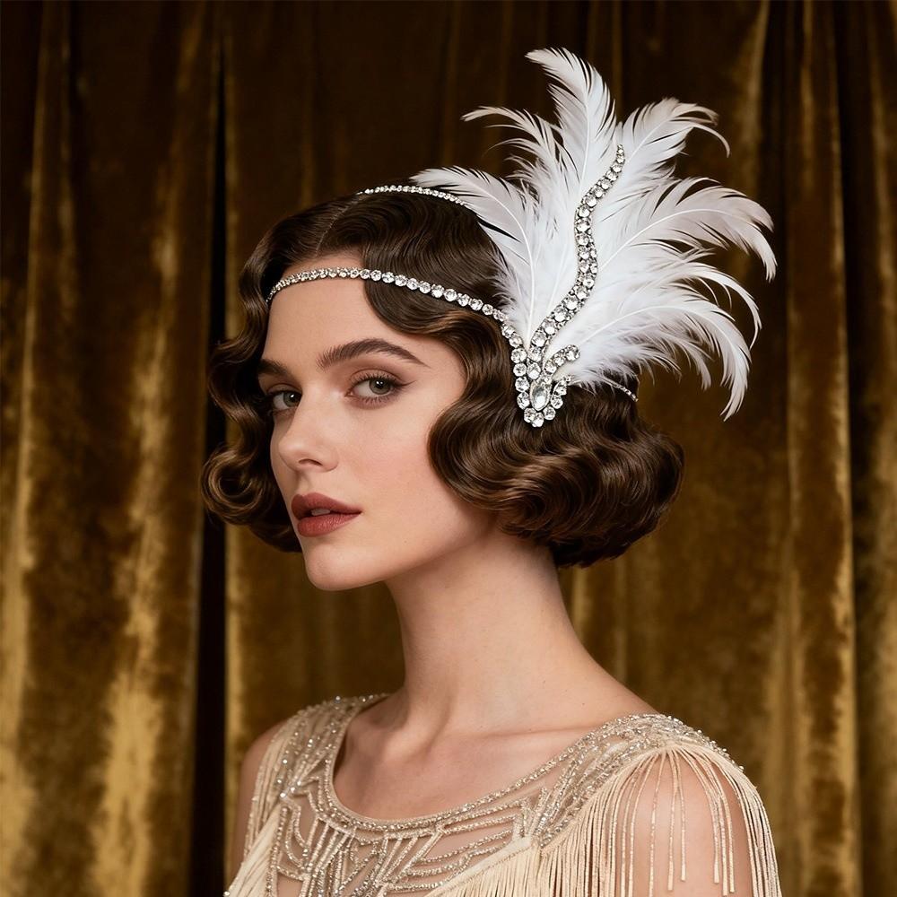 Exquisite Vintage Feather Headband Sequin Crystal Masquerade Hair Band Rhinestone Tassel 1920s Hair Accessories Women