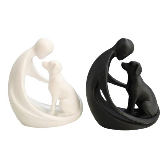 Dog And Owner Statue Ornament, Compact 3D Printed Sculpture, Nordic Minimalist Desktop Decoration for Pet Lover Home Crafts