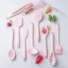 Lovely Pink Silicone Kitchenware Set Spatula Oil Brush Pasta Server Slotted Spoon Set Heat-Resistant Non-Stick Utensils Set For Baking Cooking