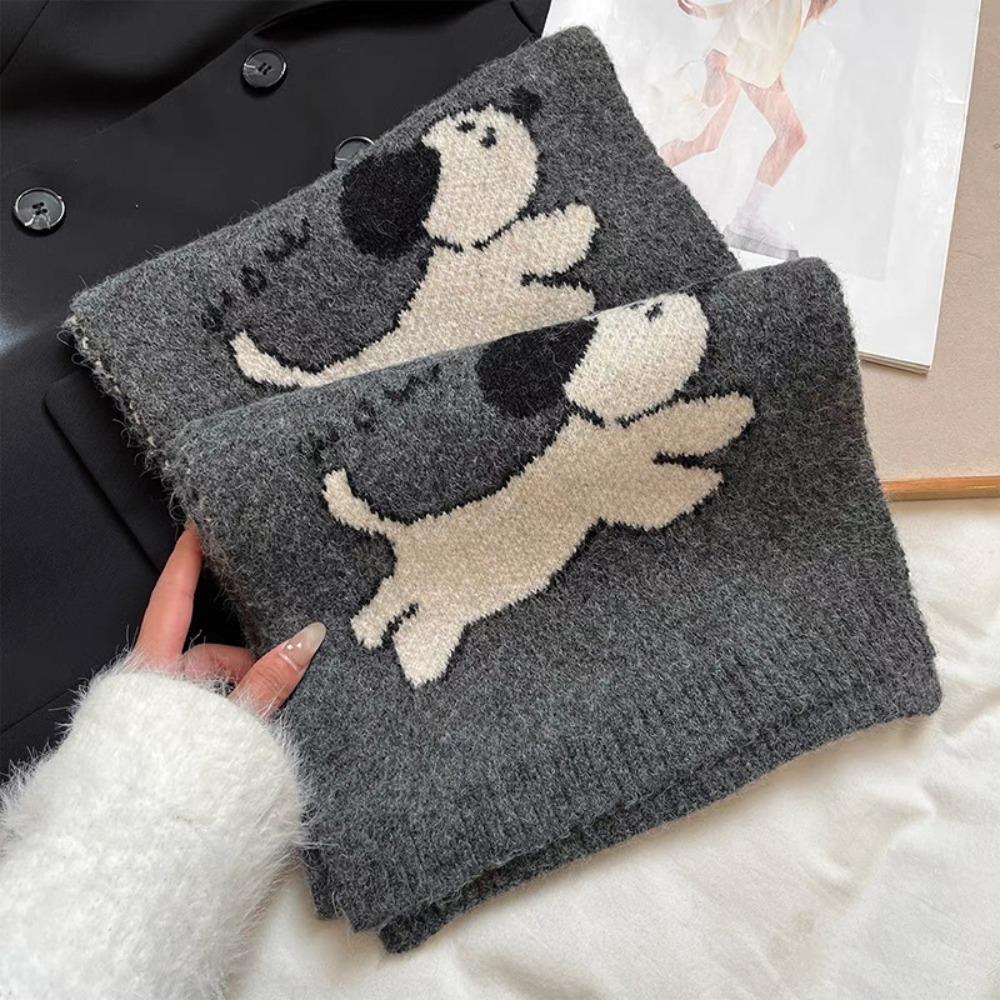 Cute Cartoon Dog Knit Scarf Anti-Cold Thick Women's Scarf Korean version Warm Neck Scarf Autumn And Winter