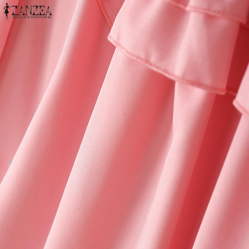 ZANZEA Женская повседневная однотонная свободная блузка с круглым вырезом и длинным рукавом