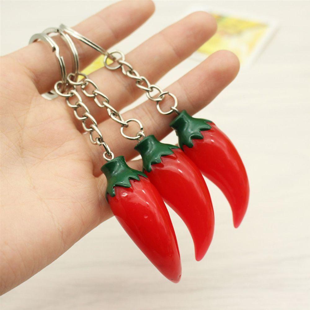 3Pcs Fashion Unisex Resin Red Chili Key Chain Key Ring for Bags Accessories