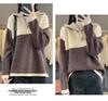Color Block Wool Cashmere Sweater - Women's High-End Knitted Half-Open Collar Top