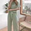 Ice Silk Pajamas Women Solid Two Piece Set Summer Nightwear Short Sleeve Autumn Korean Classic Basic Elegant Chic Trend