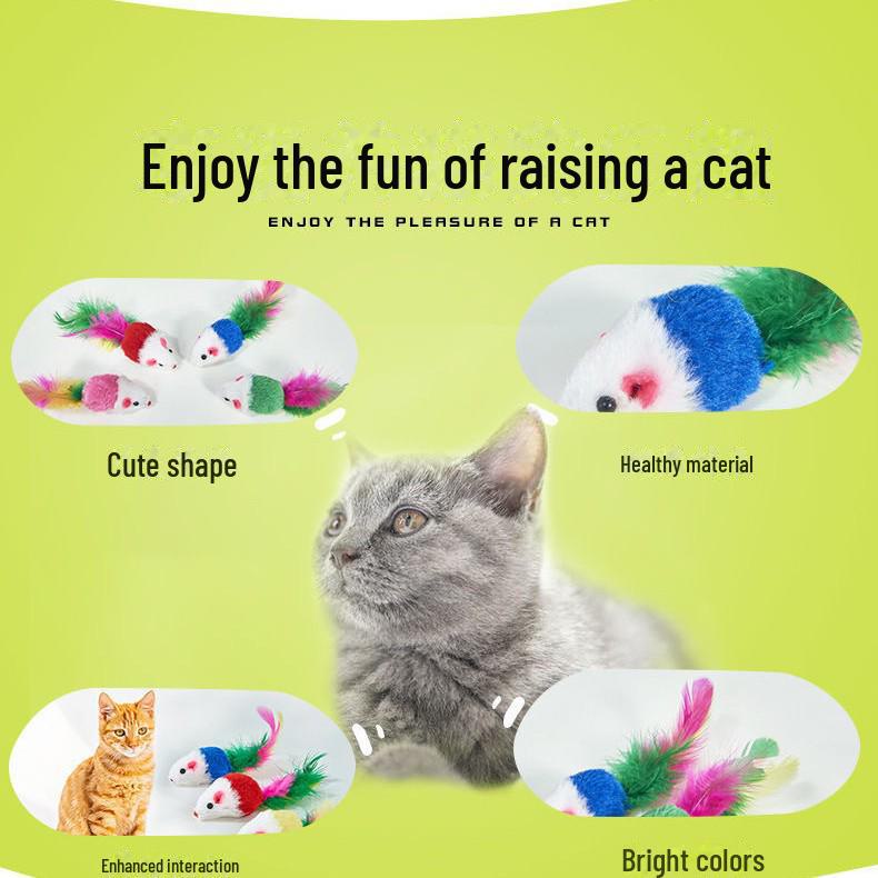 Мягкая игрушка для кошек «Мышь» со звуками и разноцветными перьями