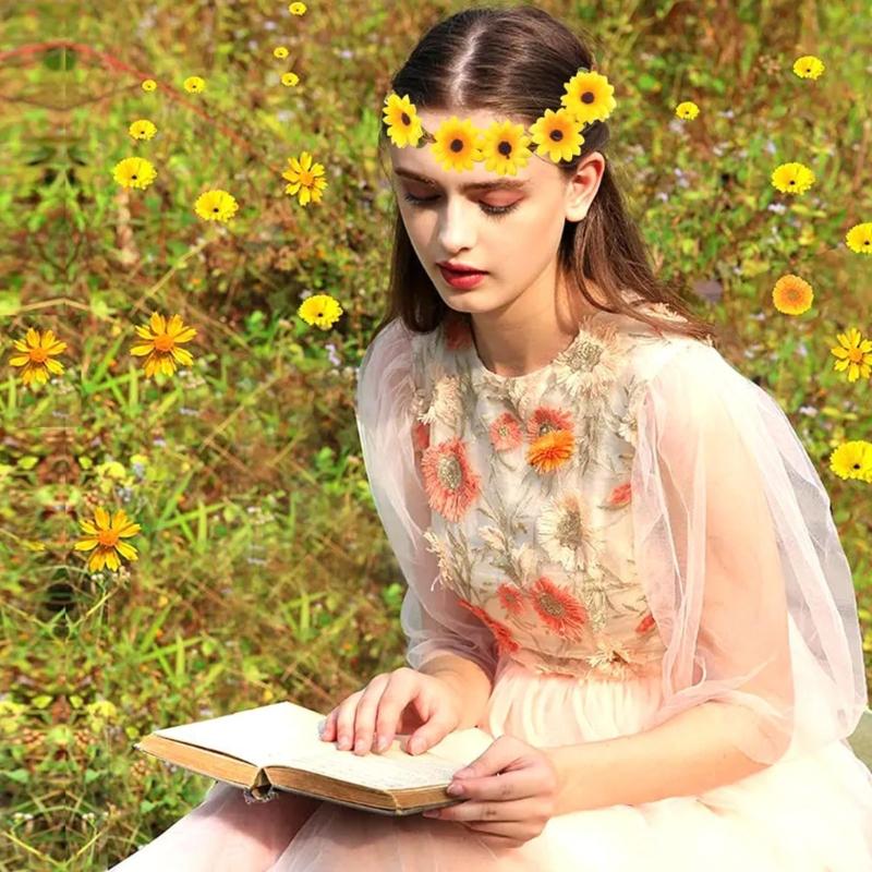 Набор из 12 шт. Ручной работы Повязки на голову Модная цветочная повязка для волос Корона из подсолнухов Цветочная повязка для волос для женщин Уникальные украшения