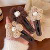 Vintage Large Plush Flower Hair Clips Girls Elegant Ponytail Braid Claw Hair Duckbill Clip Girls Headdress Gift