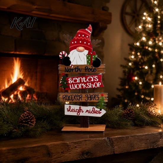 Farmhouse Christmas Centerpieces Table Decoration, Rustic Wooden Tabletop Sign, Vintage Decorative Decor Desktop Plaque for Holiday Party Tiered Tray,
