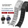 22-мм изогнутый браслет для серии Longines Pioneer L3.812 L3.802, ремешок из нержавеющей стали с изогнутым креплением L3.812 L3.820, мужская часовая цепочка