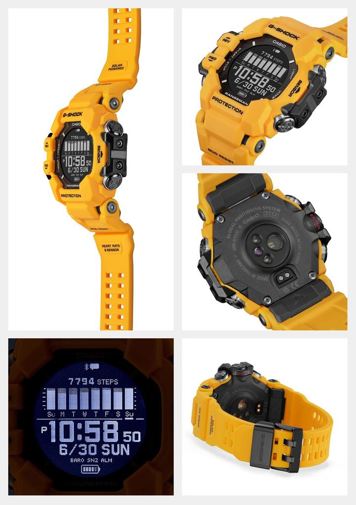 Casio RANGEMAN Пульсометр Из биомассы Пластика G-Shock GPR-H1000-9JR Мужские Часы, Желтый, GPS, Монитор, Bluetooth,