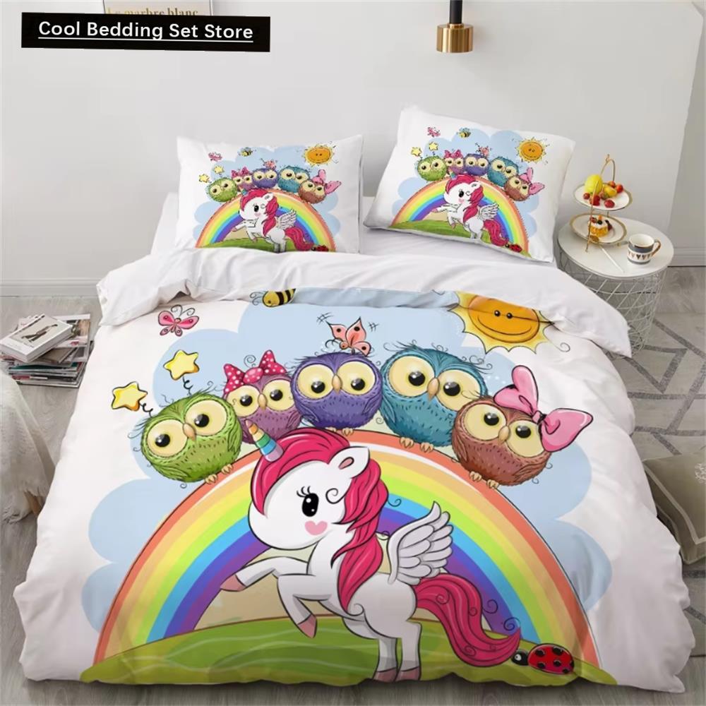 Детские комплекты постельного белья, подарки, комплекты пододеяльников с принтом единорога и красочной лошади для детей, девочек и мальчиков, 2/3 шт., розовые одеяла