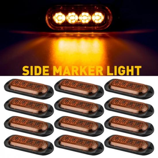 4LED Amber/Red Oval Clearance Side Tail Turn Lamp Truck RV Light Pick-Up Trailer