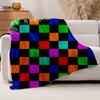 1pc Mondrian-Style Multicolor Geometric Block Print Plush Fleece Blanket - Soft Warm All-Season Bedspread with Iconic Black Whit