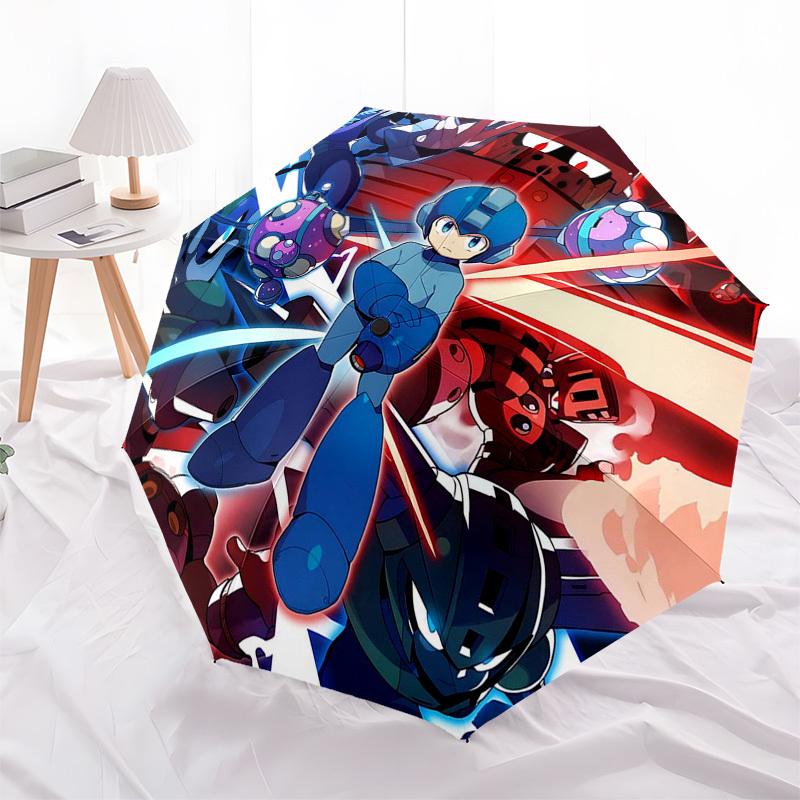 1pc Mega Man Automatic Folding Umbrella, 8 Bone Iron Frame, Portable Design for Outdoor Use, Ideal Gift for Fans and Travelers.Y104