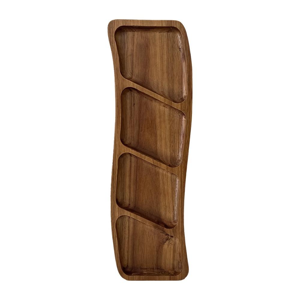 Portable Wooden Snack Tray 3/4 Compartments Nut Platter Snack Shallow Plate Holiday Party